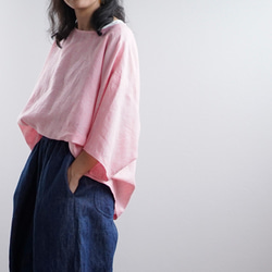 [學徒品] Chambray Linen Round Neck Big T-shirt Linen Tops/Pink t050 第1張的照片