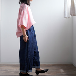 [學徒品] Chambray Linen Round Neck Big T-shirt Linen Tops/Pink t050 第2張的照片