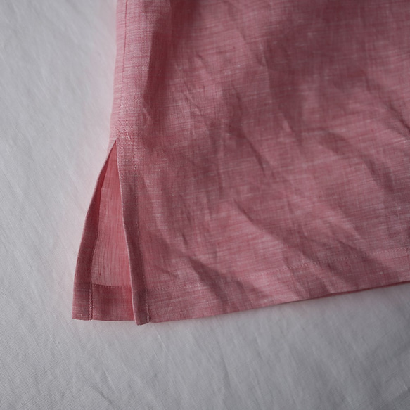 [學徒品] Chambray Linen Round Neck Big T-shirt Linen Tops/Pink t050 第8張的照片