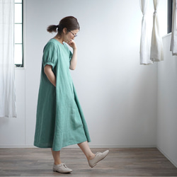 < wafu > 亞麻洋裝 短袖 #training/藍 a013n-ind1 第2張的照片