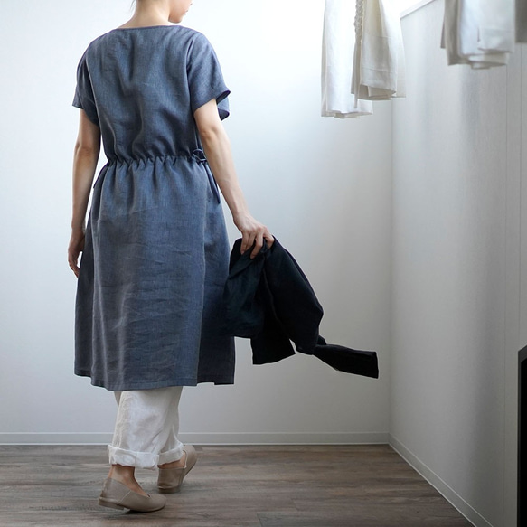 【學徒工】瀏覽法式袖連衣裙Half linen#training/Indigo a012e-ind1 第5張的照片