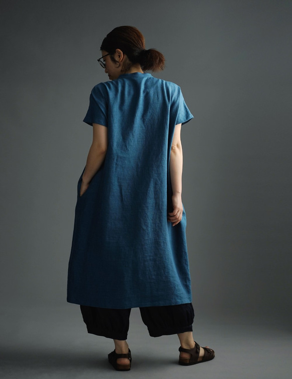 【實習】限量法式袖連衣裙/藍色passe a073h-bps2 第3張的照片