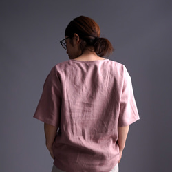 【見習い製作品】数量限定 浅いVネックTシャツ  linen100% /蘇芳香(すおうこう) t025f-sok1 5枚目の画像