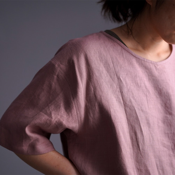 【見習い製作品】数量限定 浅いVネックTシャツ  linen100% /蘇芳香(すおうこう) t025f-sok1 6枚目の画像