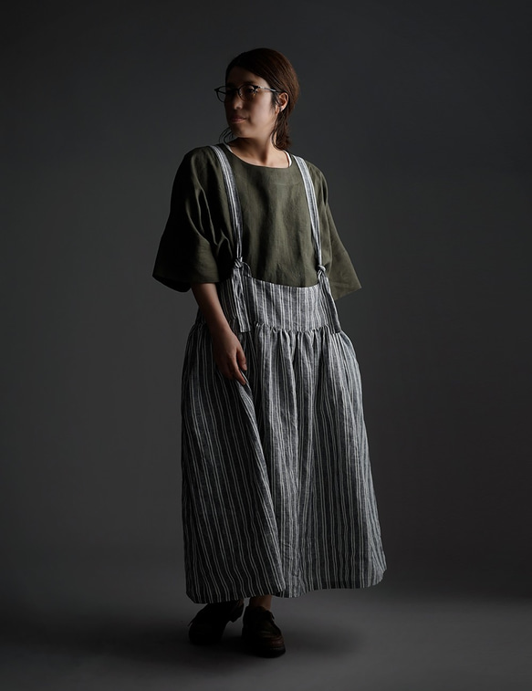 [wafu] Linen Tablier Apron tablier/stripe a037e-stp2 第1張的照片