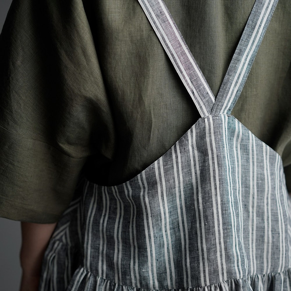 [wafu] Linen Tablier Apron tablier/stripe a037e-stp2 第5張的照片