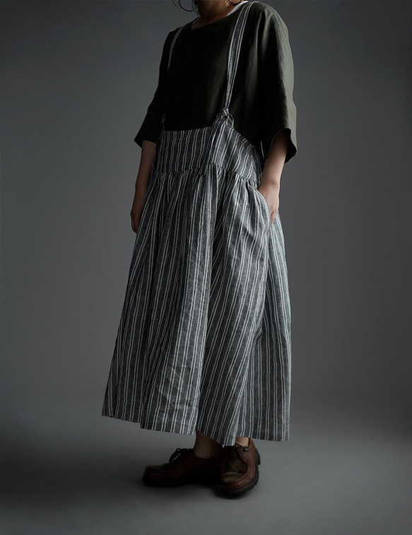 [wafu] Linen Tablier Apron tablier/stripe a037e-stp2 第6張的照片