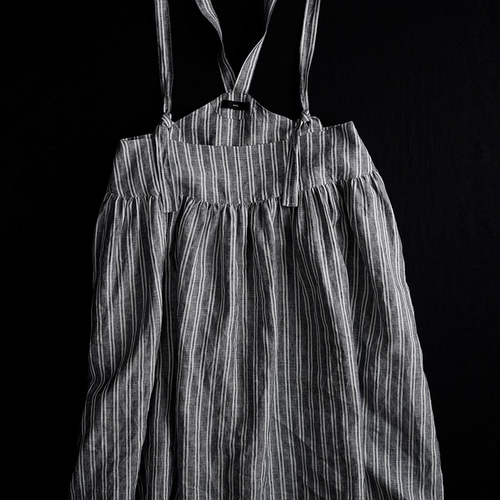 wafu】Linen Tablier Apron タブリエ /ストライプ a037e-stp2
