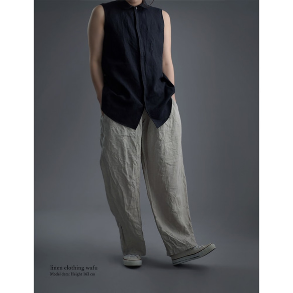 【wafu】雅亜麻 linen shirt 　丸襟 比翼 シャツ  インナーとしても/黒色 p018a-bck1 3枚目の画像