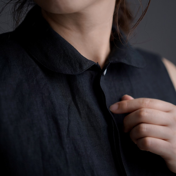 【wafu】雅亜麻 linen shirt 　丸襟 比翼 シャツ  インナーとしても/黒色 p018a-bck1 6枚目の画像