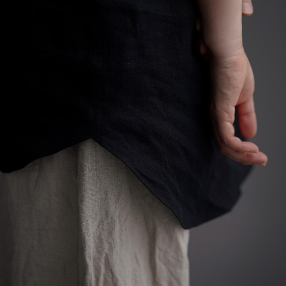 【wafu】雅亜麻 linen shirt 　丸襟 比翼 シャツ  インナーとしても/黒色 p018a-bck1 8枚目の画像