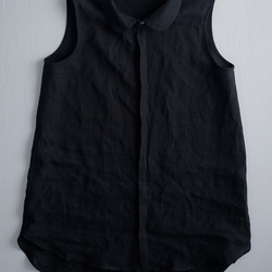 【wafu】雅亜麻 linen shirt 　丸襟 比翼 シャツ  インナーとしても/黒色 p018a-bck1 9枚目の画像