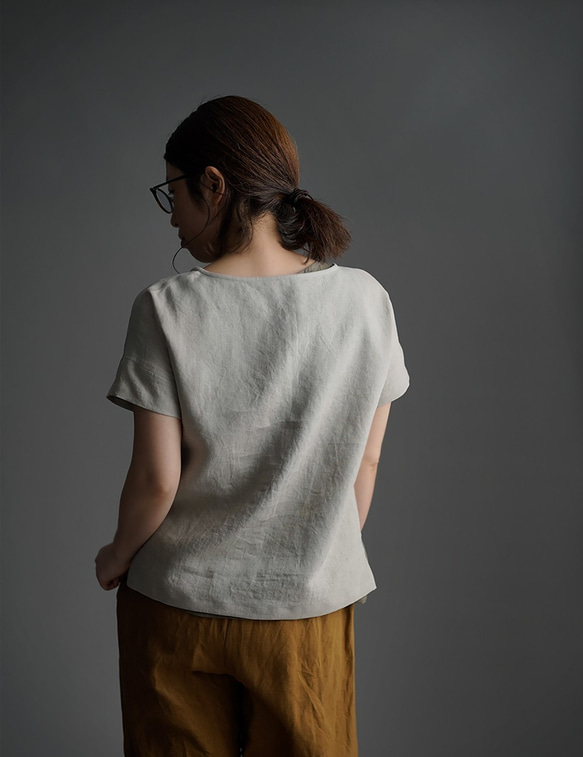 【wafu】Linen T-shirt ドロップショルダー Tシャツ/亜麻ナチュラル t001l-amn1 2枚目の画像