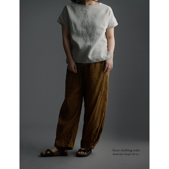 【wafu】Linen T-shirt ドロップショルダー Tシャツ/亜麻ナチュラル t001l-amn1 3枚目の画像