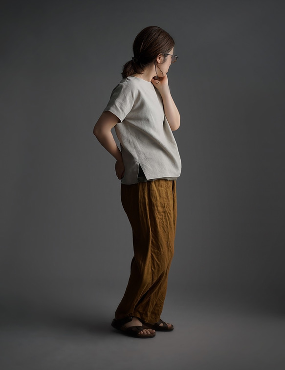 【wafu】Linen T-shirt ドロップショルダー Tシャツ/亜麻ナチュラル t001l-amn1 5枚目の画像