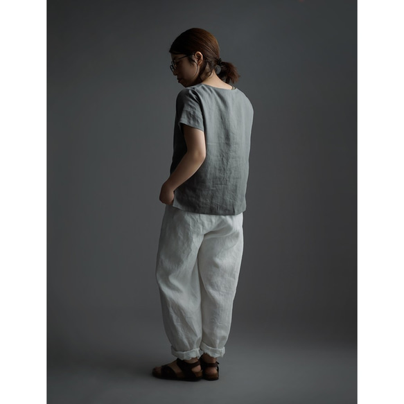 【wafu】Linen T-shirt ドロップショルダー Tシャツ/鈍色(にびいろ) t001l-nib1 2枚目の画像