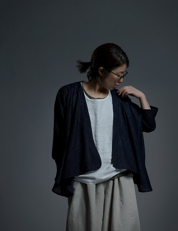 【wafu】 Linen Drape Bolero ドレープ ボレロ/ネイビー h021e-neb2 1枚目の画像