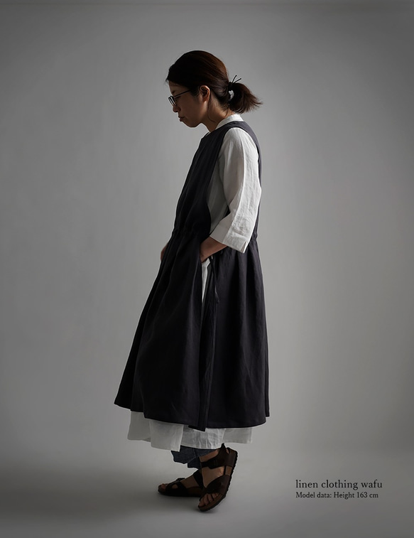 [wafu premium] 亞麻分層圍裙連身裙 / chaudron a037g-cdn2 第3張的照片
