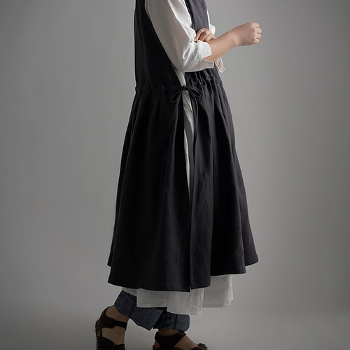 wafu プレミアム】Linen 重ね着 エプロンドレス /ショードロン
