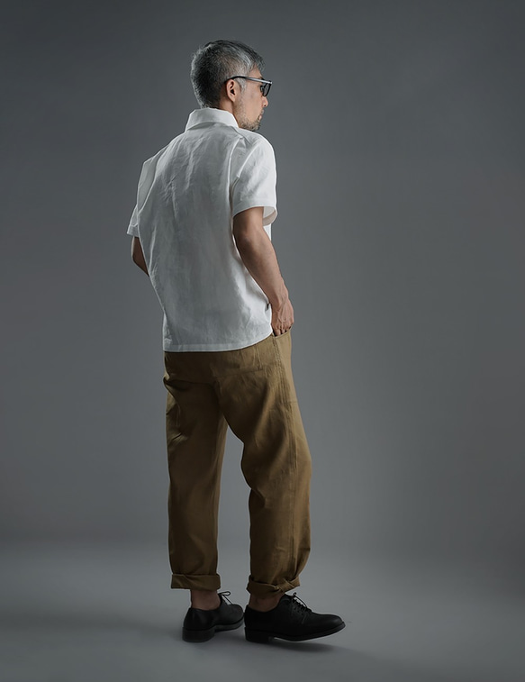 【wafu】Linen Polo Shirt ポロシャツ 超高密度リネン /白色 t053a-wht1 2枚目の画像