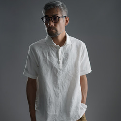 【wafu】Linen Polo Shirt ポロシャツ 超高密度リネン /白色 t053a-wht1 3枚目の画像