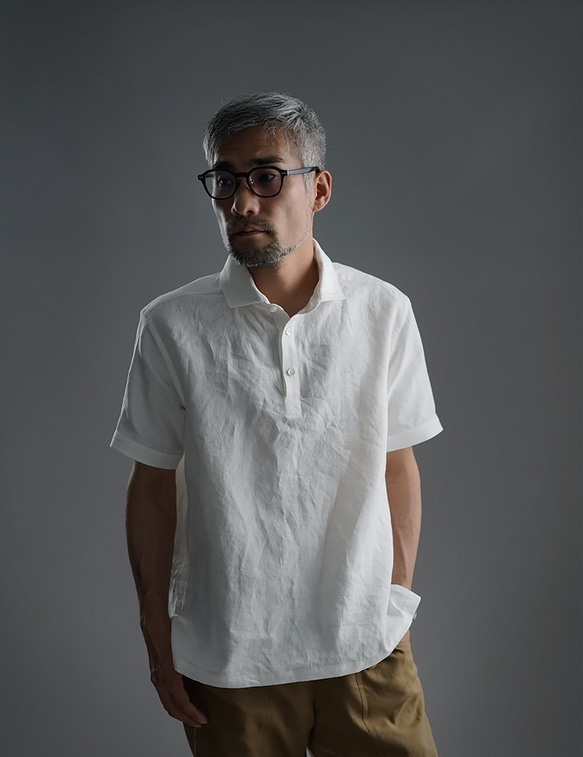 【wafu】Linen Polo Shirt ポロシャツ 超高密度リネン /白色 t053a-wht1 3枚目の画像