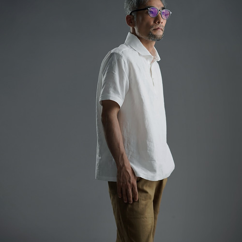 【wafu】リネンポロシャツ　超高密度リネン /白色 t053a-wht1 wafu】リネンポロシャツ超高密度リネン /白色 t053a-wht1