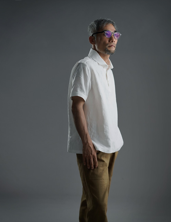 【wafu】Linen Polo Shirt ポロシャツ 超高密度リネン /白色 t053a-wht1 4枚目の画像