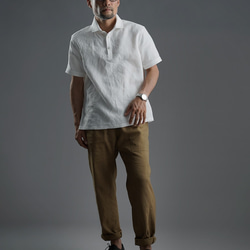 【wafu】Linen Polo Shirt ポロシャツ 超高密度リネン /白色 t053a-wht1 5枚目の画像