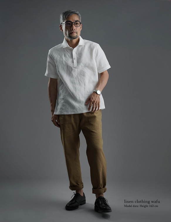 【wafu】Linen Polo Shirt ポロシャツ 超高密度リネン /白色 t053a-wht1 5枚目の画像