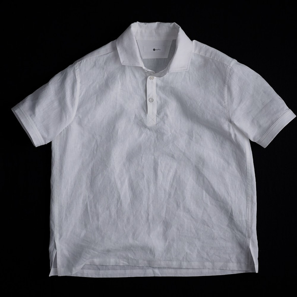 【wafu】Linen Polo Shirt ポロシャツ 超高密度リネン /白色 t053a-wht1 6枚目の画像