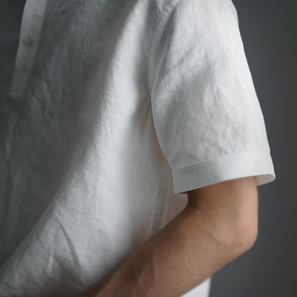 【wafu】Linen Polo Shirt ポロシャツ 超高密度リネン /白色 t053a-wht1 7枚目の画像