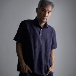 【wafu】Linen Polo Shirt ポロシャツ 超高密度リネン /黒紅色 くろべにいろ t053a-kbi1 1枚目の画像