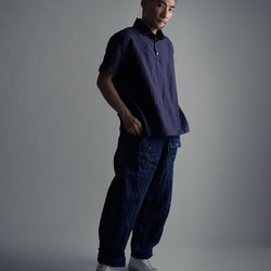 【wafu】Linen Polo Shirt ポロシャツ 超高密度リネン /黒紅色 くろべにいろ t053a-kbi1 3枚目の画像