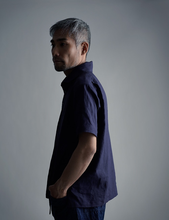 【wafu】Linen Polo Shirt ポロシャツ 超高密度リネン /黒紅色 くろべにいろ t053a-kbi1 4枚目の画像