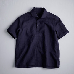 【wafu】Linen Polo Shirt ポロシャツ 超高密度リネン /黒紅色 くろべにいろ t053a-kbi1 9枚目の画像