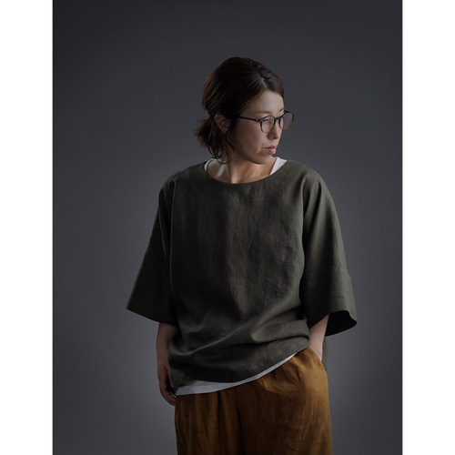 wafu】Linen T-shirt リネンビッグT チュニック/柳煤竹(やなぎすすたけ