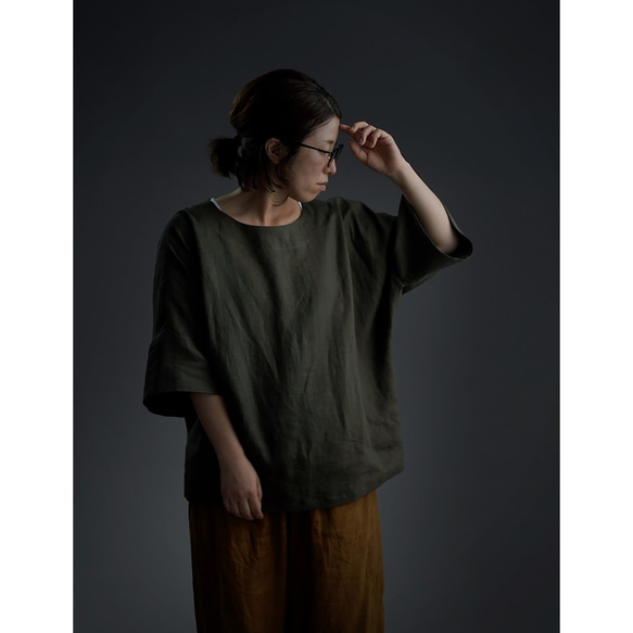 【wafu】Linen T-shirt リネンビッグT チュニック/柳煤竹(やなぎすすたけ) t041f-ysk1 5枚目の画像
