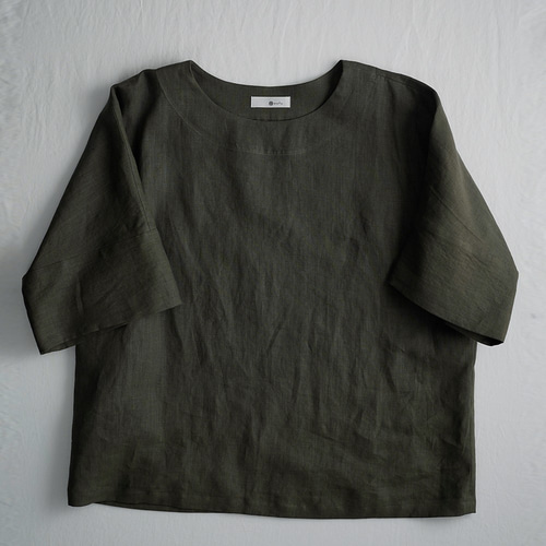 wafu】Linen T-shirt リネンビッグT チュニック/柳煤竹(やなぎすすたけ