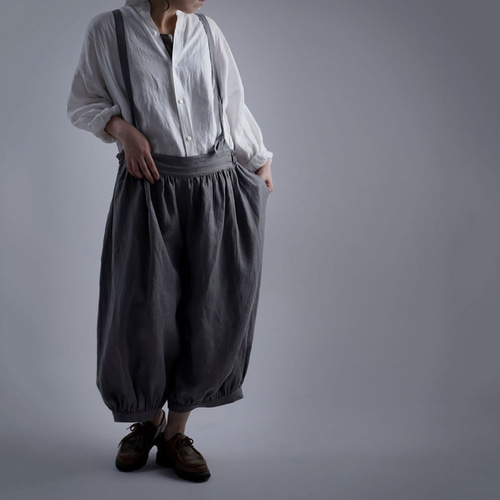 wafu】Linen Pants サロペット アラジンパンツ /鈍色(にびいろ) b003d
