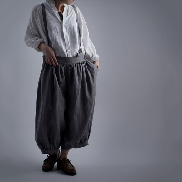 【wafu】Linen Pants サロペット アラジンパンツ /鈍色(にびいろ) b003d-nib1 4枚目の画像