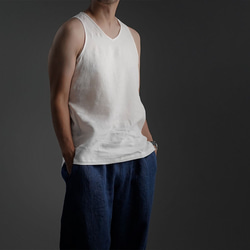 【wafu】Linen Tank Top Vネック ノースリーブ インナーとしても / 白色 p004g-wht1 1枚目の画像