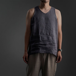 【wafu】Linen Tank Top Vネック ノースリーブ インナーとしても / 墨色(すみいろ) p004g-s 1枚目の画像