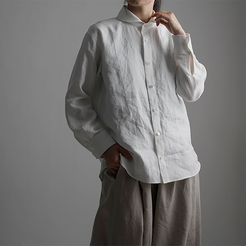wafu】Linen Shirt ショールカラーシャツ /白色 t036b-wht1 シャツ 