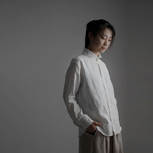 wafu】Linen Shirt ショールカラーシャツ /白色 t036b-wht1 シャツ 