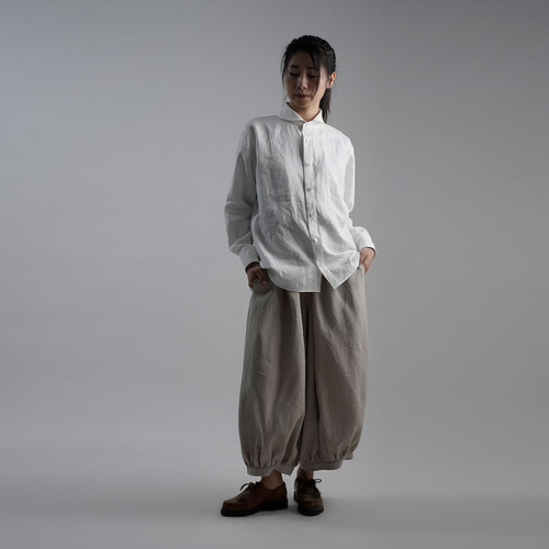 wafu】Linen Shirt ショールカラーシャツ /白色 t036b-wht1 シャツ 
