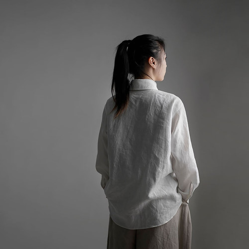 wafu】Linen Shirt ショールカラーシャツ /白色 t036b-wht1 シャツ 