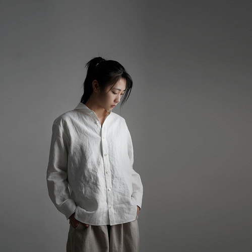 wafu】Linen Shirt ショールカラーシャツ /白色 t036b-wht1 シャツ 