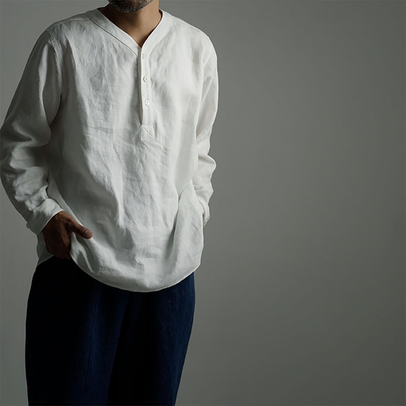 【wafu】Linen Shirt　スリーピングシャツ 男女兼用 / 白色 t030c-wht1 1枚目の画像