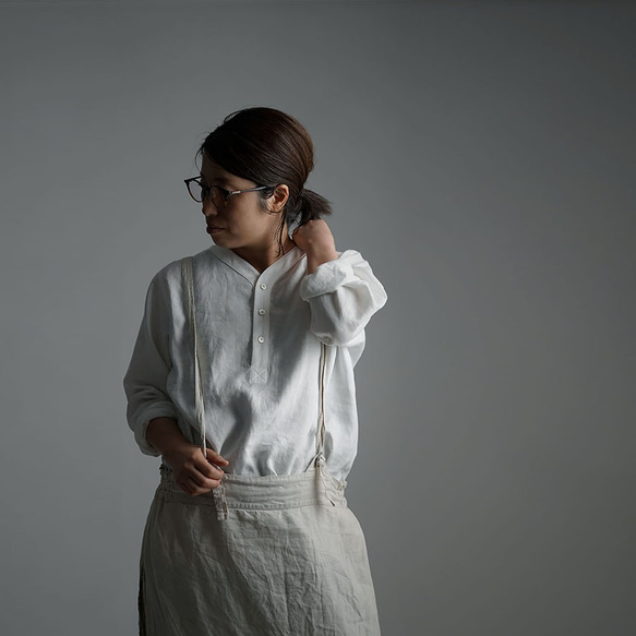 【wafu】Linen Shirt　スリーピングシャツ 男女兼用 / 白色 t030c-wht1 7枚目の画像